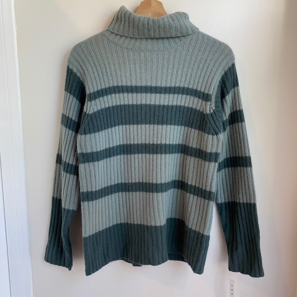 Rosanna Sweater Women Small Green Striped Lambswool Angora Turtleneck Preppy